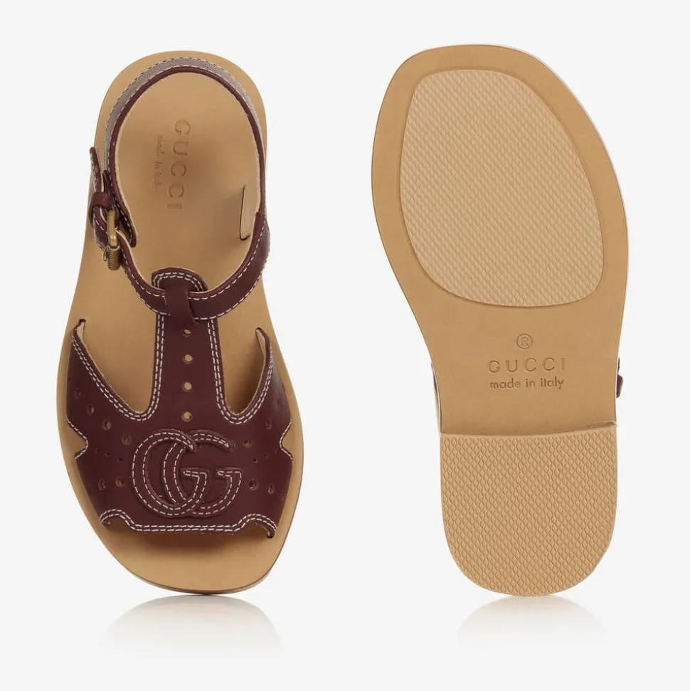 Brown Double G Leather Sandals