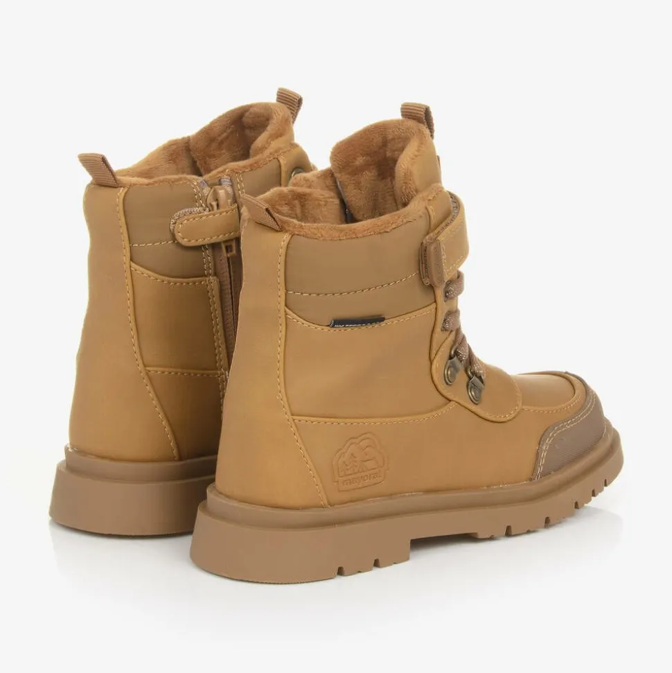 Brown Faux Leather Waterproof Boots