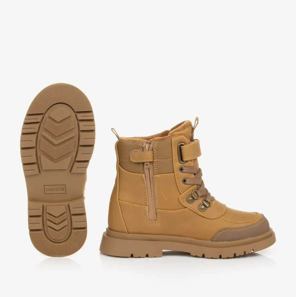 Brown Faux Leather Waterproof Boots