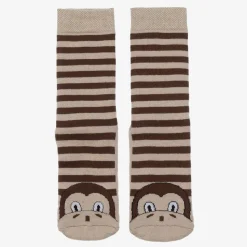 Brown Striped Monkey Slipper Socks
