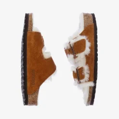Brown Suede & Shearling Sandals