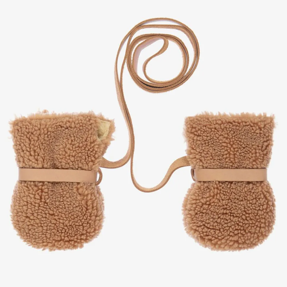 Brown Teddy Fleece Baby Mittens