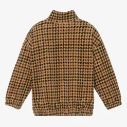 Dark Beige Houndstooth Velour Sweatshirt