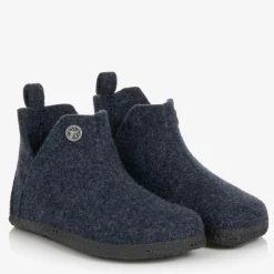 Dark Blue Wool Felt Slippers