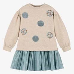 Girls Beige & Blue Dress Set