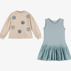 Girls Beige & Blue Dress Set
