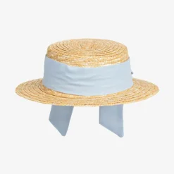 Girls Beige & Blue Straw Hat