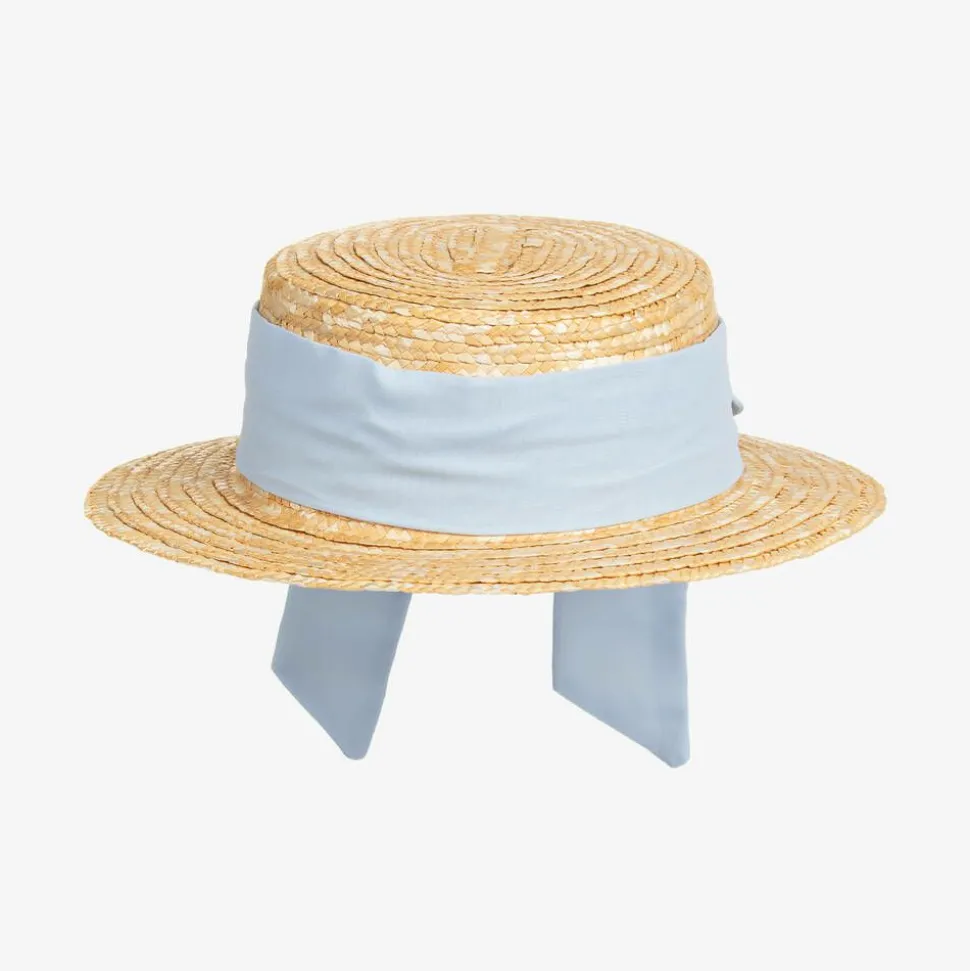 Girls Beige & Blue Straw Hat