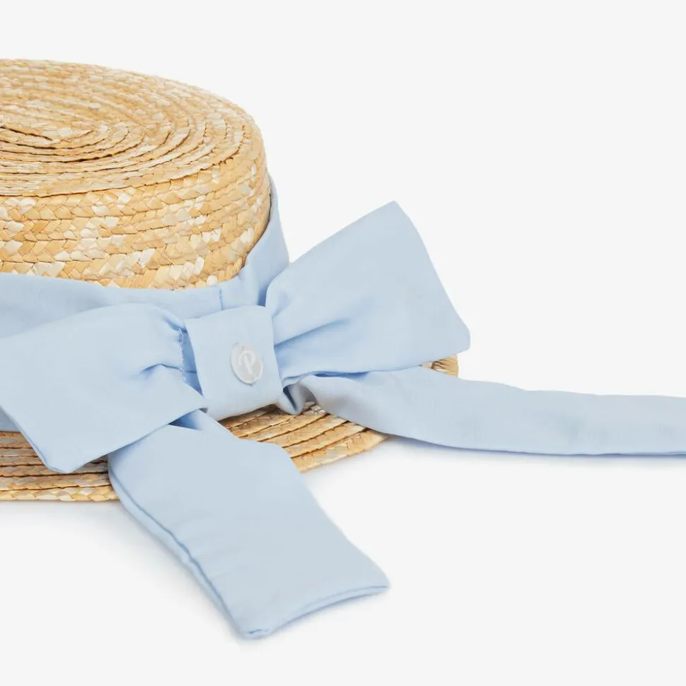 Girls Beige & Blue Straw Hat