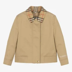 Girls Beige & Check Gabardine Jacket