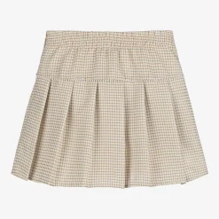 Girls Beige & Glittery Gold Pleated Skirt
