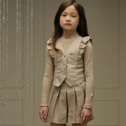 Girls Beige & Gold Pleated Shorts