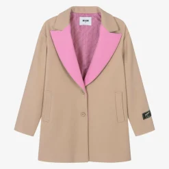 Girls Beige & Pink Viscose Coat