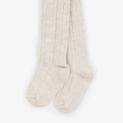 Girls Beige Cable Knit Tights