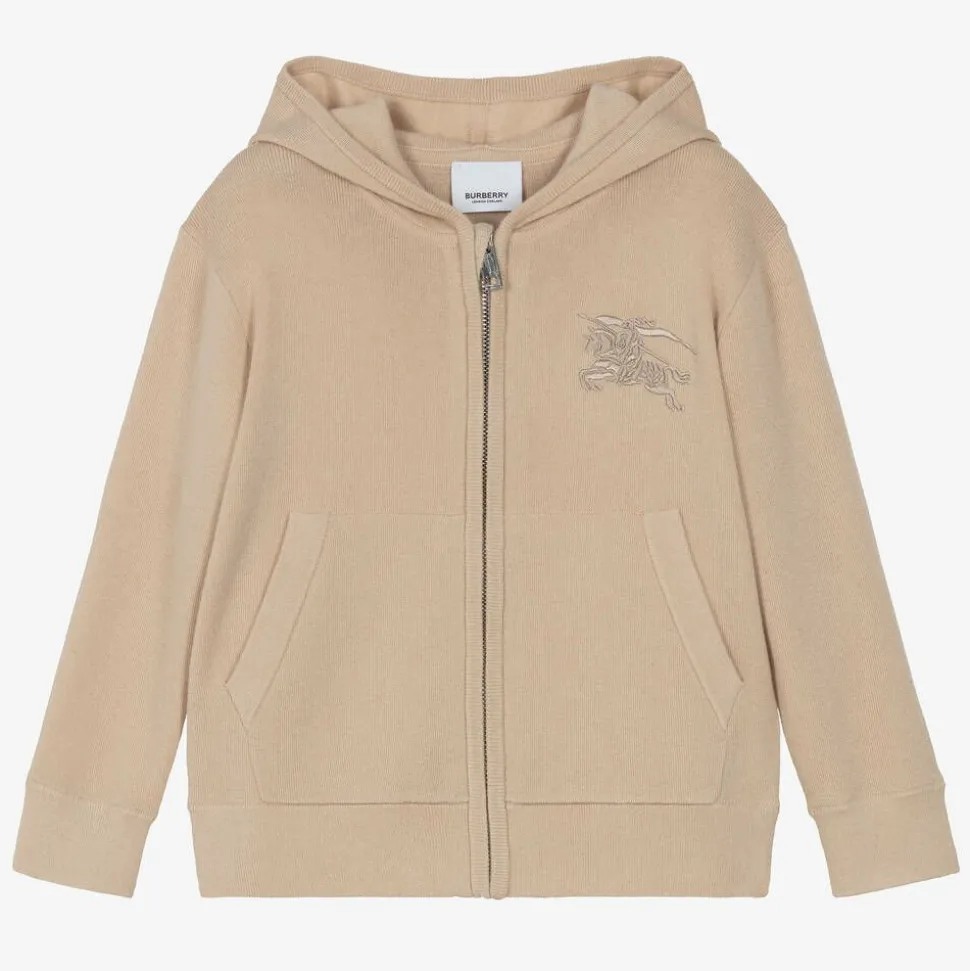 Girls Beige Cashmere EKD Zip-Up Hoodie