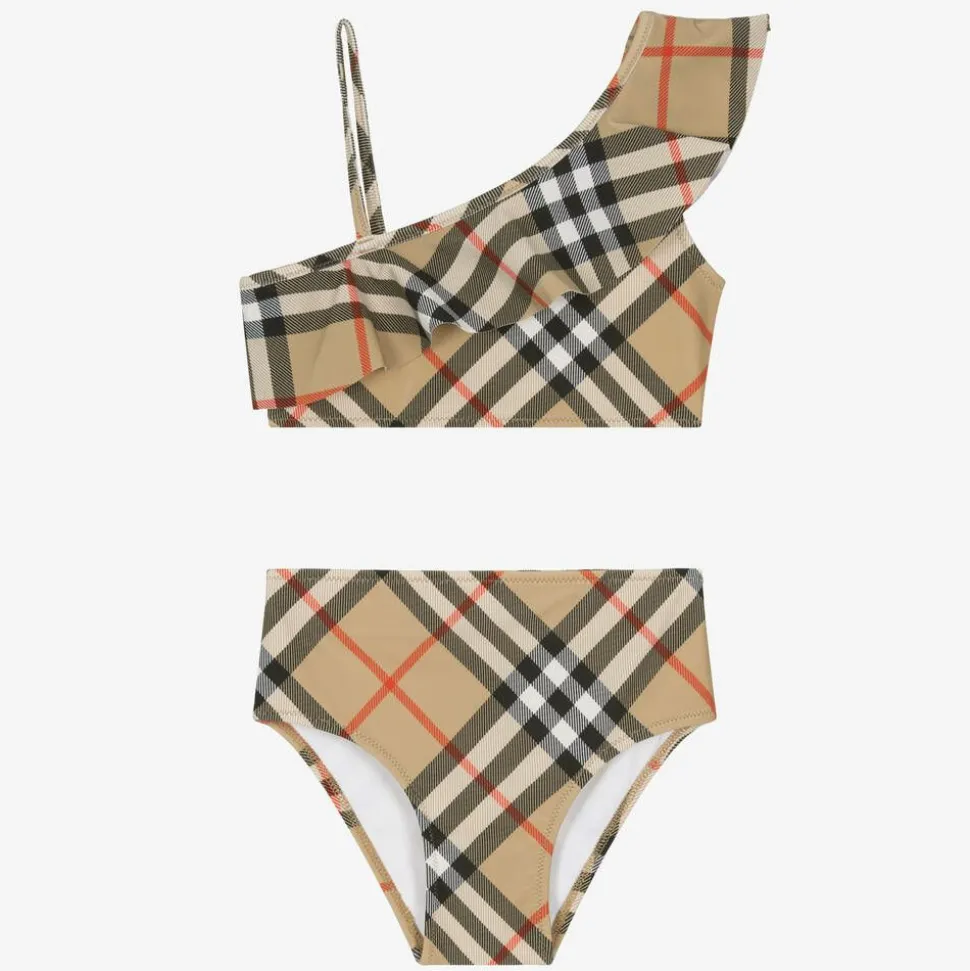 Girls Beige Check Bikini