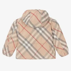Girls Beige Check Hooded Jackets