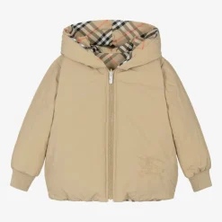 Girls Beige Check Reversible Down Jacket