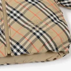 Girls Beige Check Reversible Down Jacket