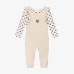 Girls Beige Cotton Babysuit Gift Set
