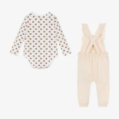 Girls Beige Cotton Babysuit Gift Set