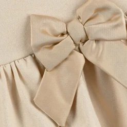 Girls Beige Cotton Bow Dress