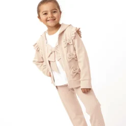 Girls Beige Cotton Bow Tracksuit Set