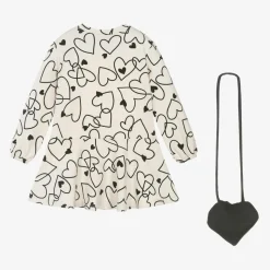 Girls Beige Cotton Heart Print Dress Set