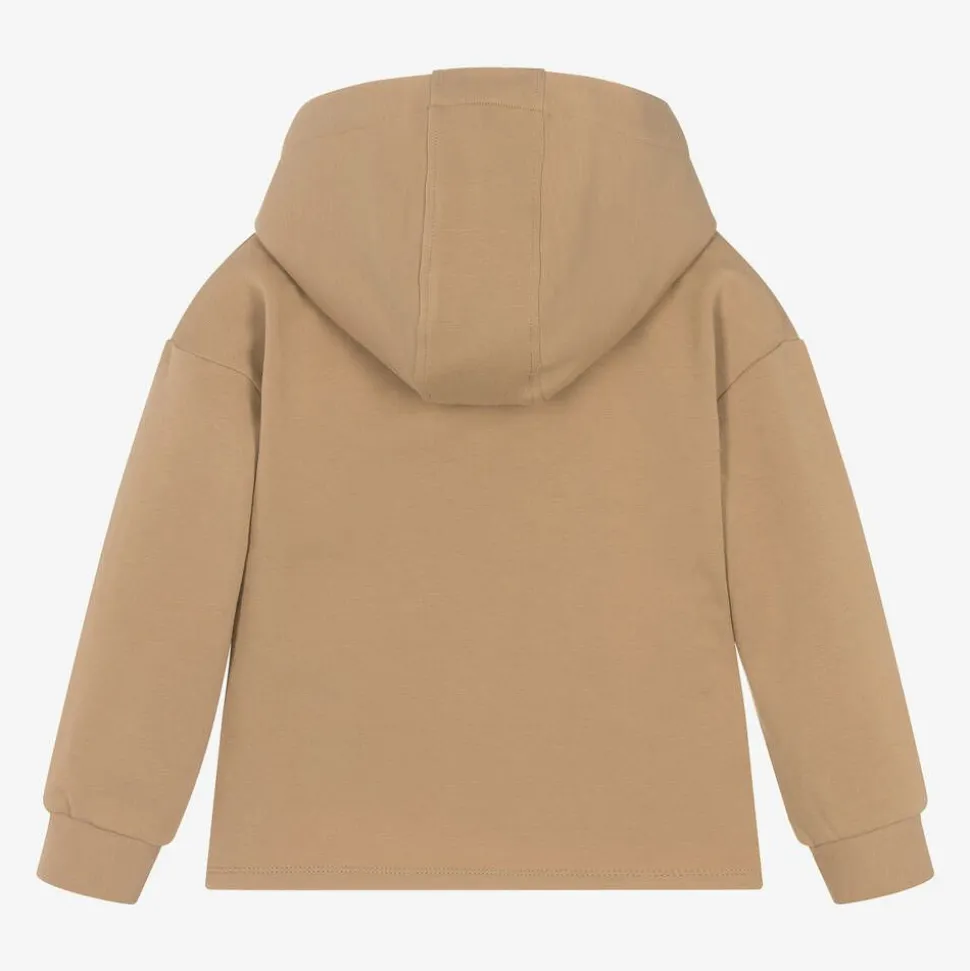 Girls Beige Cotton Horse Print Hoodie