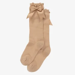 Girls Beige Cotton Knee Length Socks
