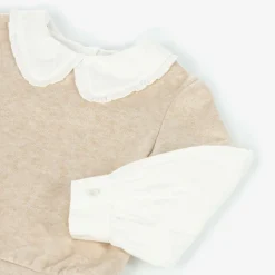 Girls Beige Cotton Layered Sweatshirt