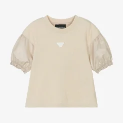 Girls Beige Cotton T-Shirt