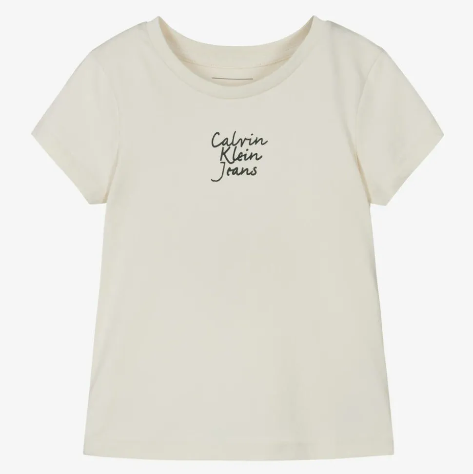 Girls Beige Cotton T-Shirt