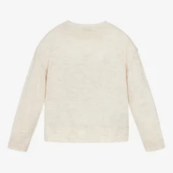 Girls Beige Dog & Sequin Heart Sweater