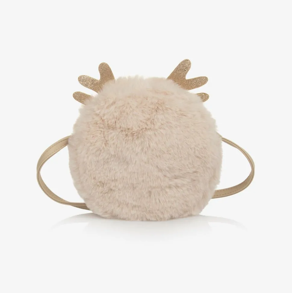 Girls Beige Faux Fur Deer Bag (14cm)