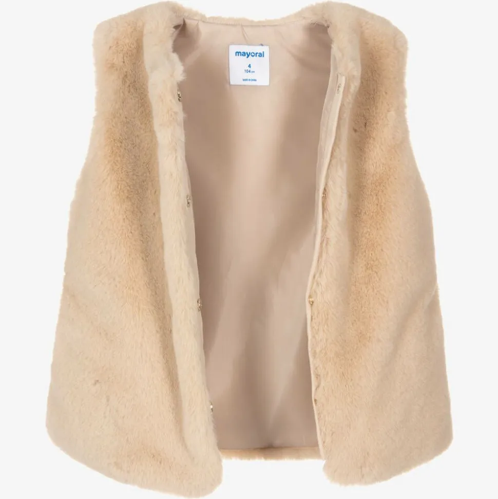 Girls Beige Faux Fur Gilet