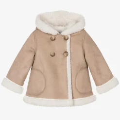 Girls Beige Faux Suede Coat