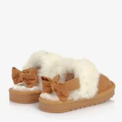 Girls Beige Faux Suede Sparkle Slippers