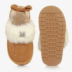 Girls Beige Faux Suede Sparkle Slippers