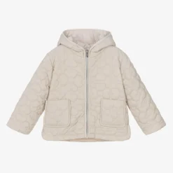Girls Beige Floral Quilted Jacket