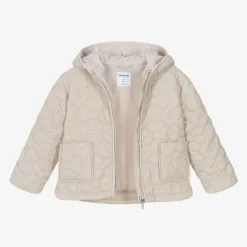 Girls Beige Floral Quilted Jacket