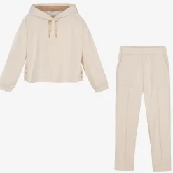 Girls Beige Hooded Tracksuit