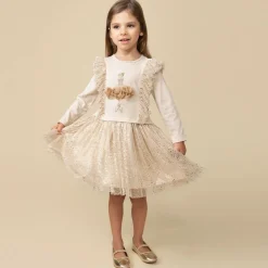 Girls Beige Jersey & Tulle Dress