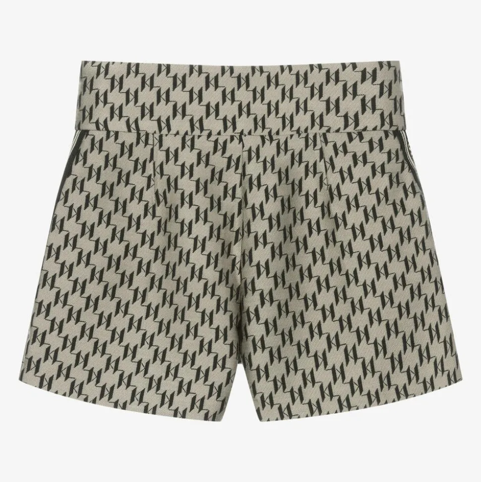 Girls Beige KL Monogram Shorts