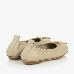 Girls Beige Leather Ballerinas