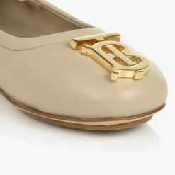 Girls Beige Leather Ballerinas