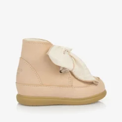 Girls Beige Leather Bow First Walker Boots
