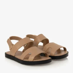 Girls Beige Leather Sandals