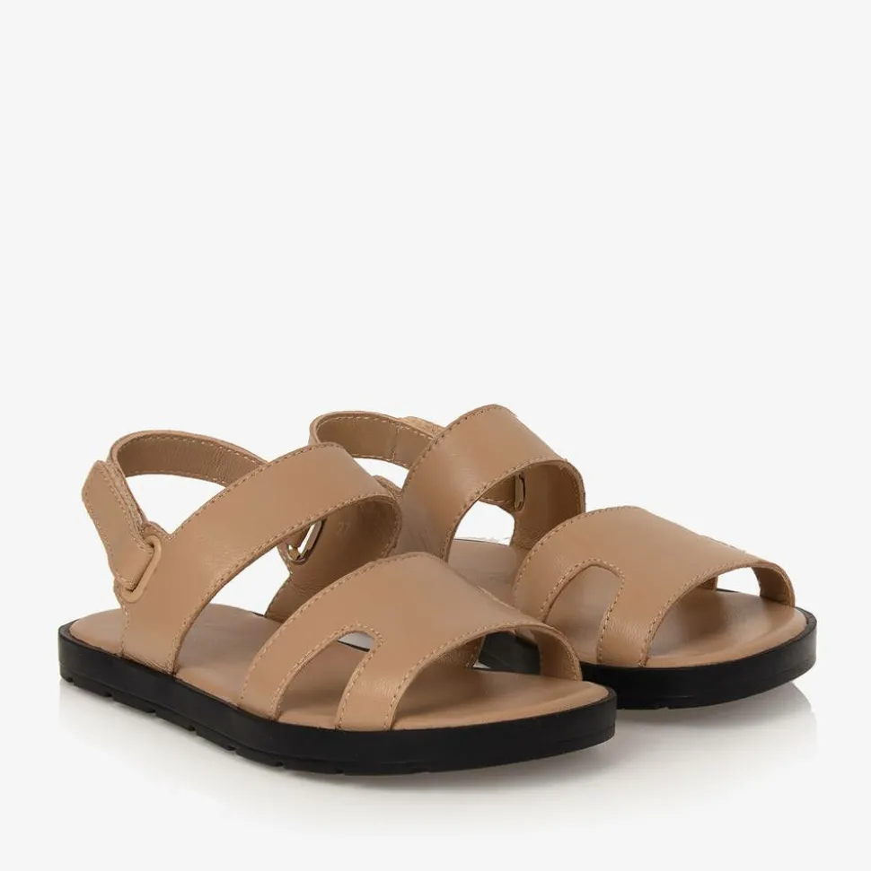Girls Beige Leather Sandals