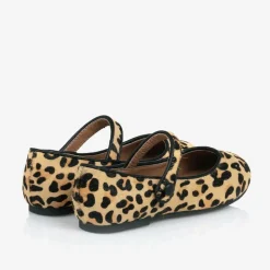Girls Beige Leopard Print Bar Shoes